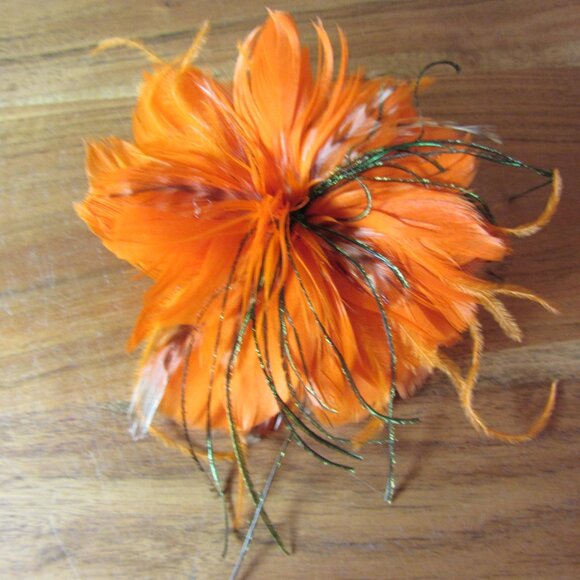 feather flower hair clip or brooch Fascinator hand made by ME! Orange (446A) - Picture 1 of 4